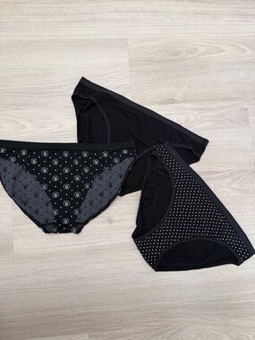 Victoria's Secret Black Women's Briefs Trio - Solid, Logo & Dot Styles